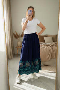 Pants Skirts: Margot Embroidered Skirt - Navy