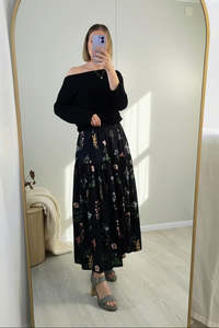 Pants Skirts: Tiered Victoria Maxi Skirt - Black Botanical