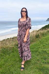 Dresses: Shirred Bust Soph Maxi - Dusky Abstract