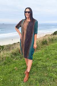 Dresses: Black/Gold/Pink Abstract  - Smock Dress