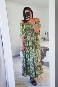 Dresses: Shirred Bust Soph Maxi - Spring Green Floral Motif