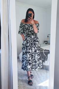 Dresses: Shirred Bust Soph Maxi - Black Floral Motif