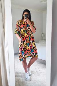 Bright Black Alphabet - Smock Dress