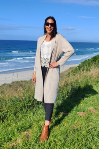 Knits: Ribbed Coatigan - Beige