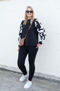 Black Silky B/W Sleeve Rosalita Top