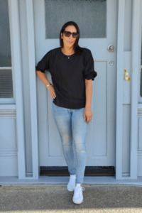 Lilly Tops: Textured Lillibet Top - Black