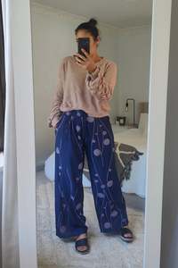 Navy & Pink Foliage - Straight Leg Pants