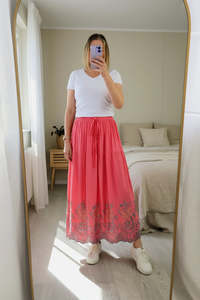Pants Skirts: Margot Embroidered Skirt - Coral