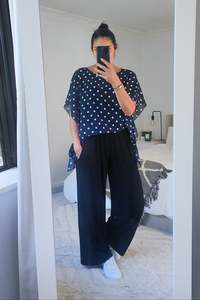 Floaty Chiffon Top - Navy/ White Dot
