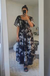 Dresses: Shirred Bust Soph Maxi - Black & White Floral