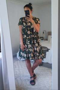Dresses: Tiered Babydoll Dress - Green Garden