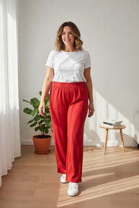 Curvy Wide Leg Leisure Pants - Red