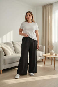 Curvy Wide Leg Leisure Pants - Black