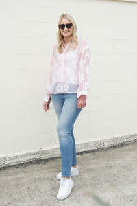 Sheer Floral Suri Button Up Shirt - Pink