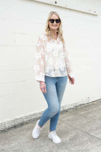 Sheer Floral Suri Button Up Shirt - Beige