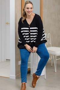 All Nooz Cardis: Black/White Stripe - Chelsea Knit