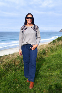 Tops: Animal Insert Leoni Top - Grey Marl