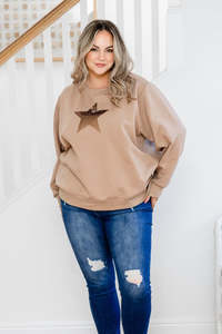Tops: Star Sequin Sweat - Beige