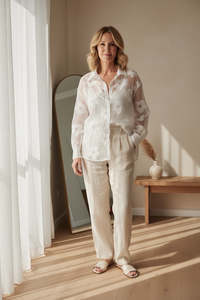 Tops: Sheer Floral Suri Button Up Shirt - White