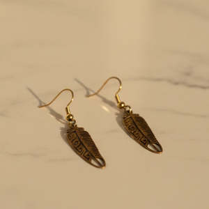 Accessories: Gold-toned Feather drop earrings