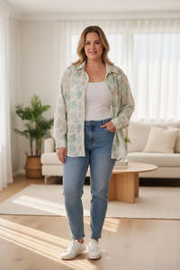 Floral Embossed Fern Shirt - Greens
