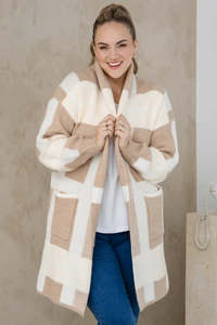 Shopyapps Product Labels Best Selling: Checked Cardi - Beige