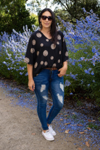 Short Sleeve Verity Tie Top - Grey/Black Lunar