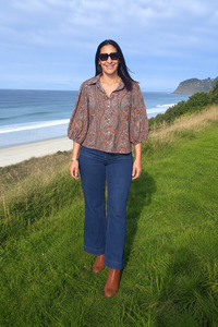 Tops: Lilac Paisley - Patterned Mercy Puff Sleeve Shirt