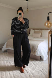 Black - Eloise Striped Knit Cardigan