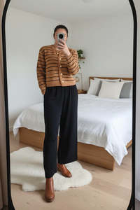 Tan - Eloise Striped Knit Cardigan