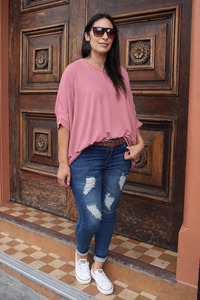 Tops: Plain Draped Izzy Top - Blush