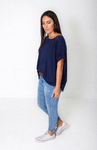 Plain Draped Izzy Top - Navy