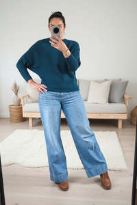 Tops: Dark Teal - Nellie Ribbed  Batwing Knit