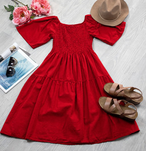 Plain Shirred Bust Louisa Dress - Valentine Red