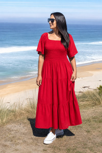 Dresses: Shirred Bust Soph Maxi - Valentine Red