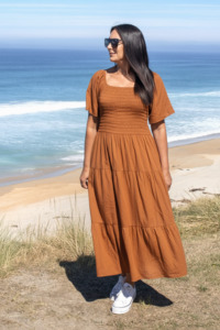 Dresses: Shirred Bust Soph Maxi - Caramel