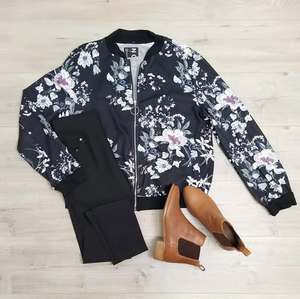 Zip Ups: McKenzie Floral Zip Up - Black