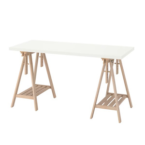 Ikea Lagkapten / Mittback Desk Combo, 140x60x73-96cm, White / Birch