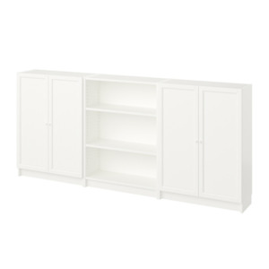 Ikea Billy Bookcase Range: Ikea Billy Bookcase with Oxberg Solid Doors, 240x30x106cm, White