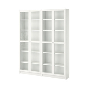 Ikea Billy Bookcase Range: Ikea Billy Bookcase with Oxberg Glass Doors, 160x30x202cm, White