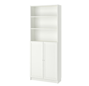 Ikea Billy Bookcase with Oxberg Solid Doors, 80x30x202cm, White