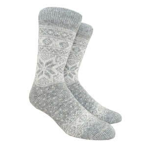 Snowflakes Wool Socks, Light Grey-White