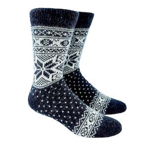 Snowflakes Wool Socks, Charcoal-White