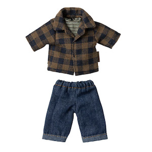 Maileg Brown Checked Shirt and Pants Dad Mouse