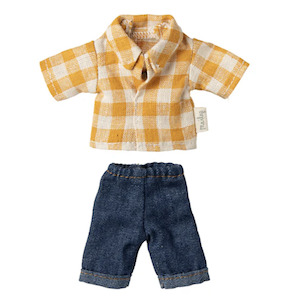 Maileg Yellow Checked Shirt and Pants Dad Mouse