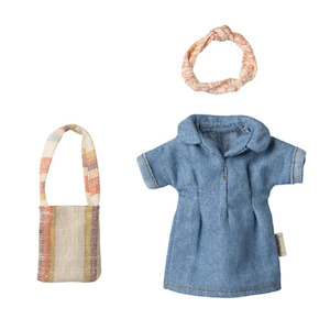 Maileg Denim Dress and Bag Mum Mouse