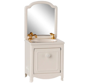 Royal Collection: Maileg Miniature Sink Dresser & Mirror, Off White