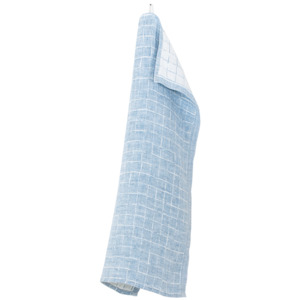 Lapuan Kankurit Lastu Washed Linen Tea Towel, 48x70cm, White-Rainy Blue