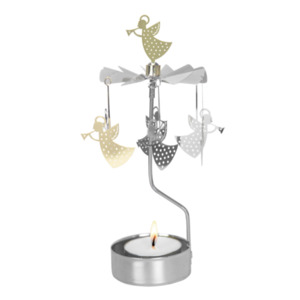 Trumpet Angel Tea Light Carousel, Silver/Gold