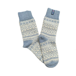 Mothers Day 11 5: Iceland Wool Socks, Light Blue-White